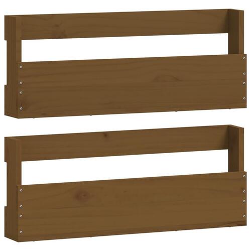 Skohylder til væg 2 stk. 59x9x23 cm massivt fyrretræ gyldenbrun