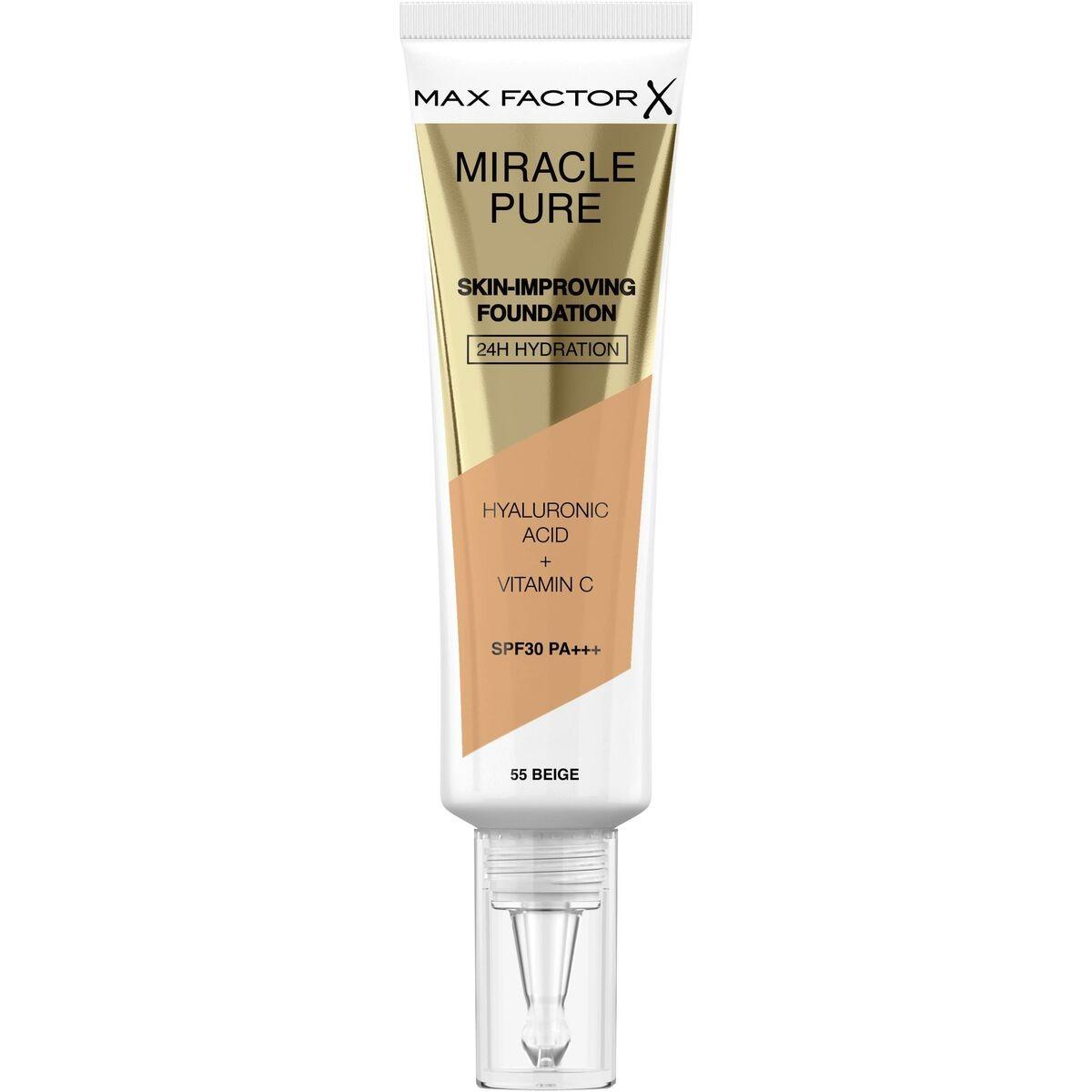 Se Flydende makeup foundation Max Factor Miracle Pure 55-beige SPF 30 (30 ml) hos Boligcenter.dk
