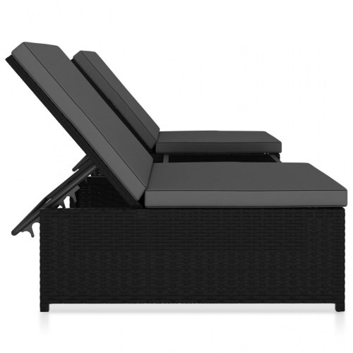 Liggestole 2 stk. med bord polyrattan sort
