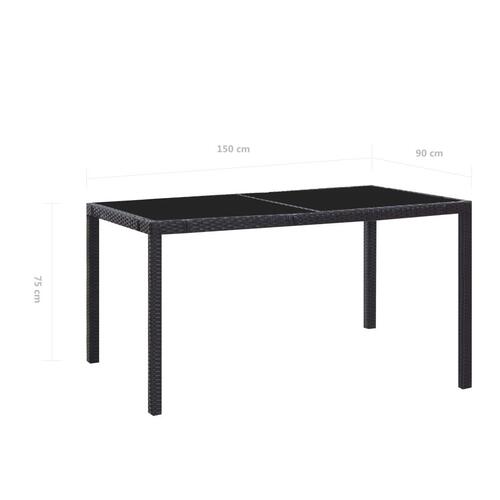 Udendørs spisebordssæt 7 dele polyrattan sort
