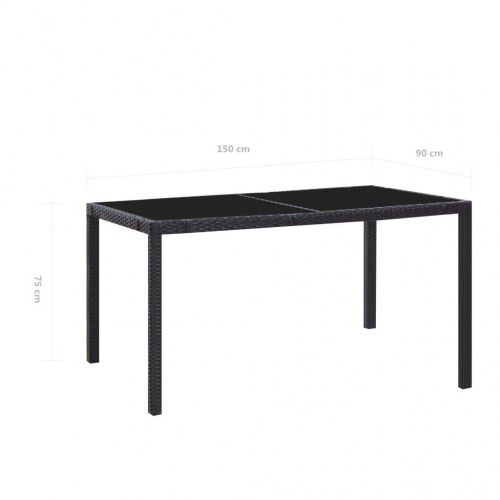 Udendørs spisebordssæt i polyrattan - 7 dele, sort