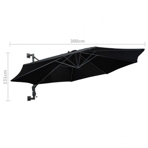 Væghængt parasol med metalstang 300 cm sort