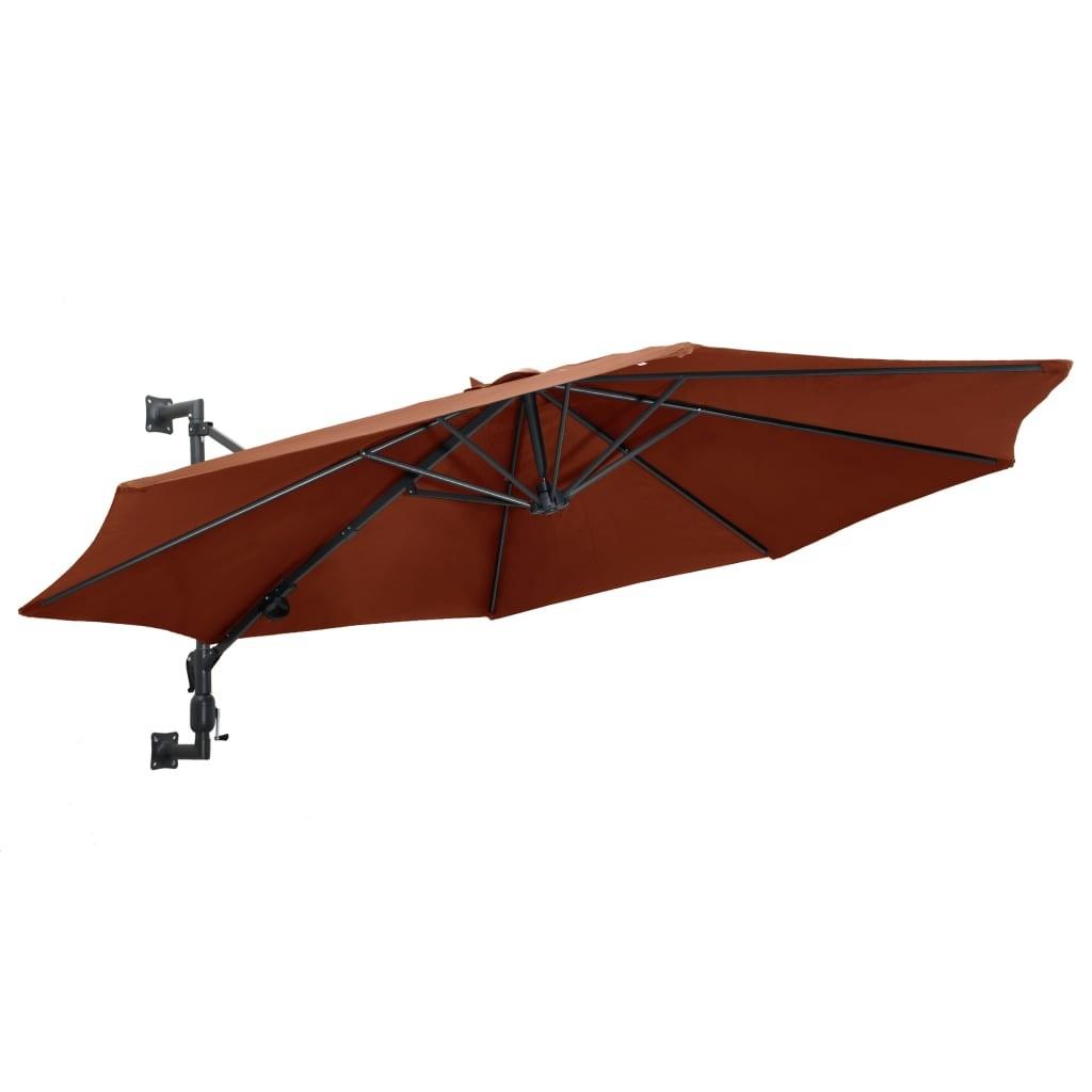 Væghængt parasol med metalstang 300 cm terracotta