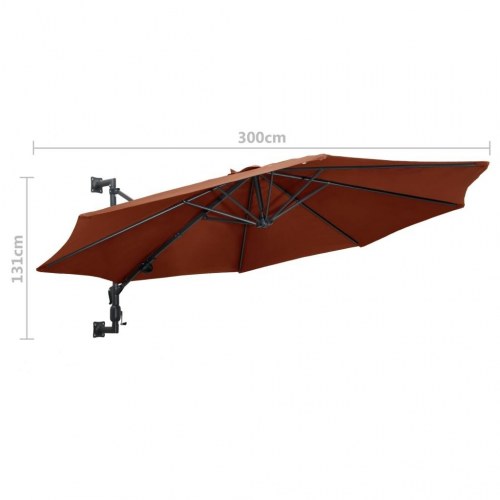Væghængt parasol 300 cm - terracotta, metalstang og håndsving