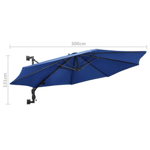 Væghængt parasol med metalstang 300 cm blå