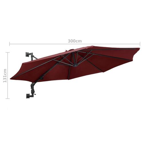 Væghængt parasol med metalstang 300 cm bordeauxfarvet