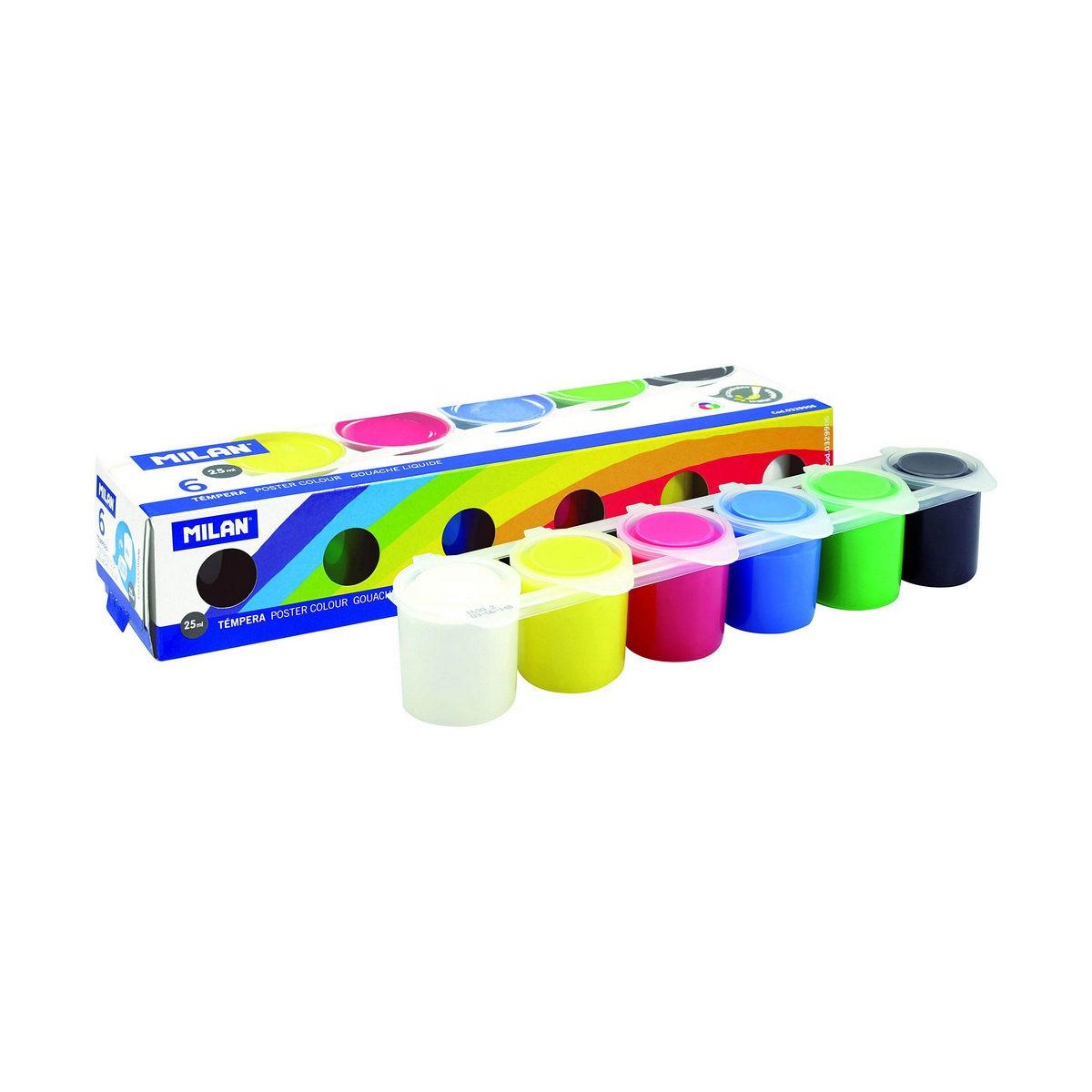 Milan tempera plakatmaling - 6 farver, 6 x 25 ml