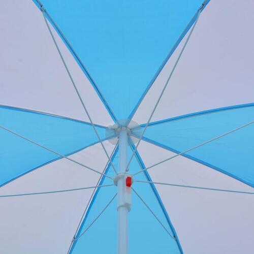 Strandparasol/strandtelt 180 cm stof blå og hvid