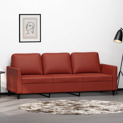 3-personers sofa 180 cm kunstlæder vinrød