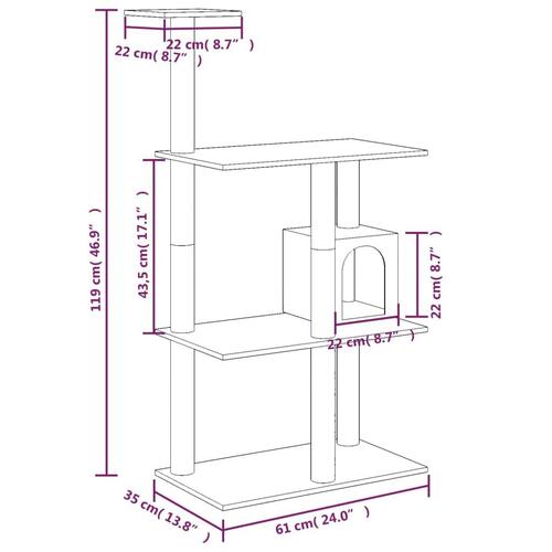 Kradsetræ med sisalstolper 119 cm lysegrå