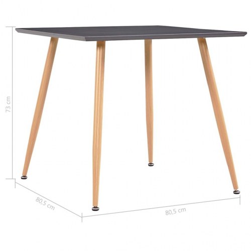 Spisebord 80,5 × 80,5 × 73 cm - MDF grå med ben i egetræsfarve