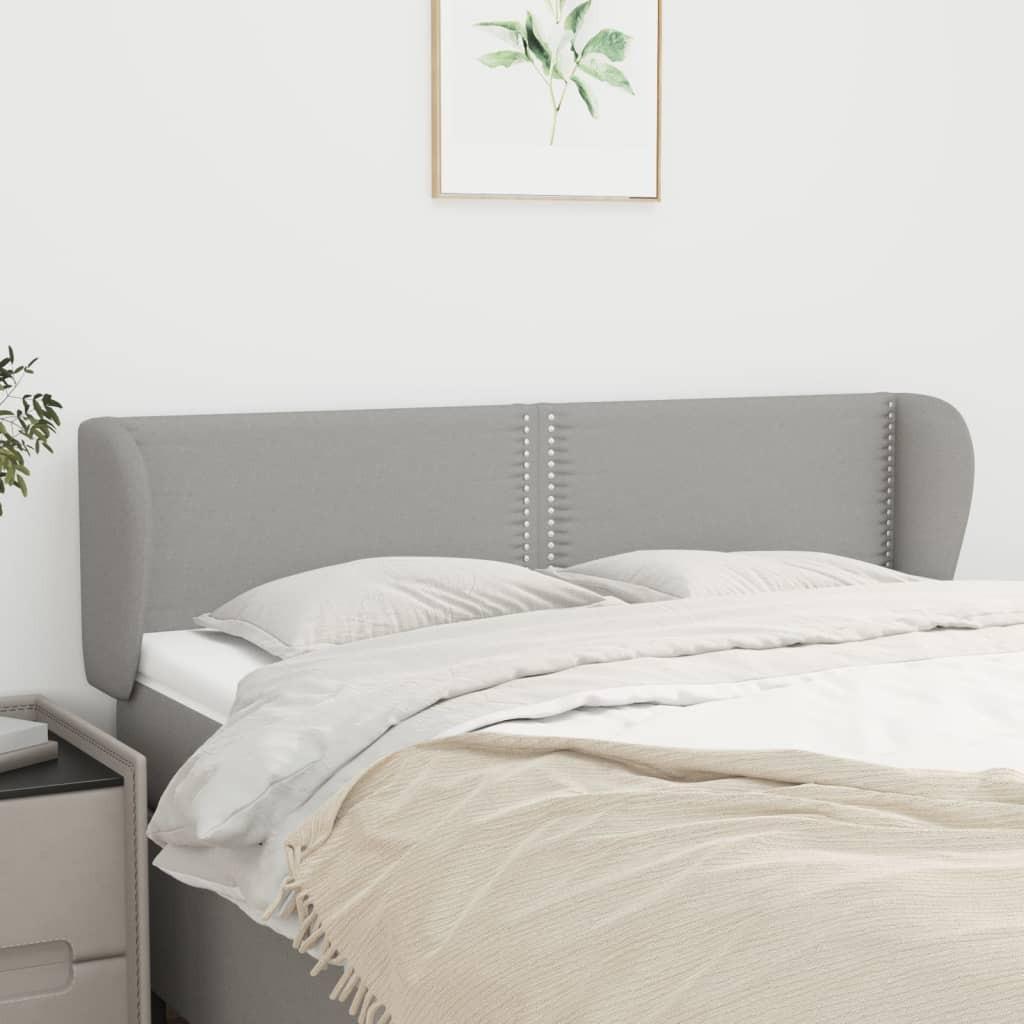 Sengegavl med kanter 147 × 23 × 78/88 cm - stof, lysegrå