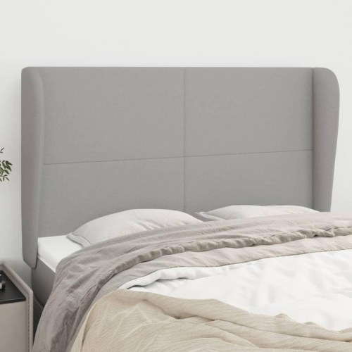Sengegavl med kanter 147 x 23 x 118/128 cm stof - lysegrå