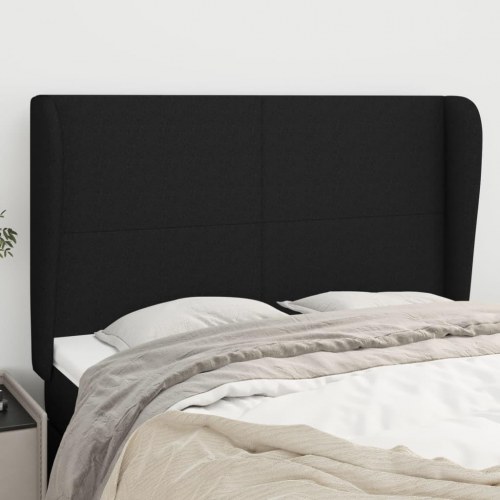 Sengegavl med kanter 147 x 23 x 118/128 cm stof - sort
