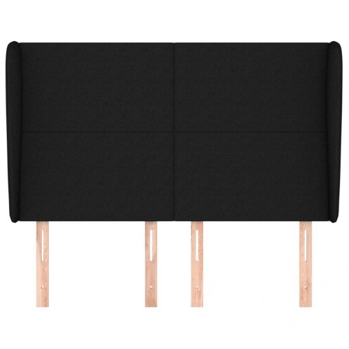 Sengegavl med kanter 147 x 23 x 118/128 cm stof - sort