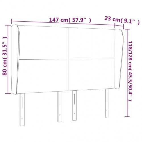Sengegavl med kanter 147 x 23 x 118/128 cm - gråbrun