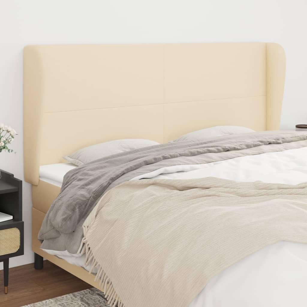Sengegavl Med Kanter Stof - Creme / 183 x 23 x 118/128 cm