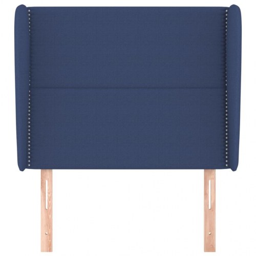 Sengegavl med kanter 83x23x118/128 cm stof blå