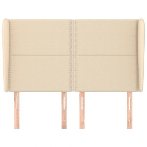 Sengegavl med kanter - 147×23×118/128 cm, stof, cremefarvet