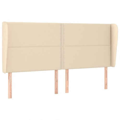 Sengegavl med kanter 203x23x118/128 cm stof cremefarvet