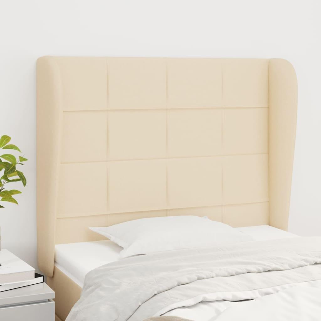 Sengegavl Med Kanter Stof - Creme / 93 x 23 x 118/128 cm