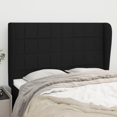 Sengegavl med kanter 147 x 23 x 118/128 cm - sort