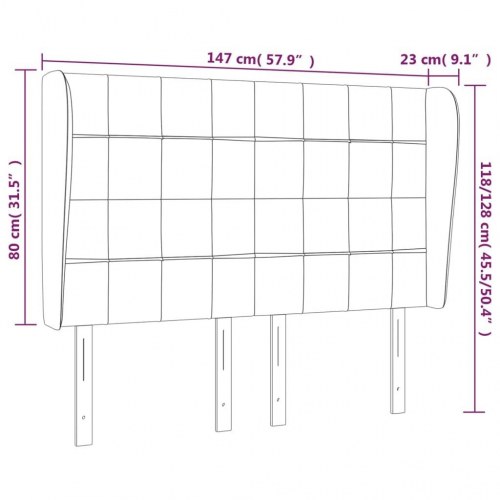 Sengegavl med kanter 147 x 23 x 118/128 cm - sort