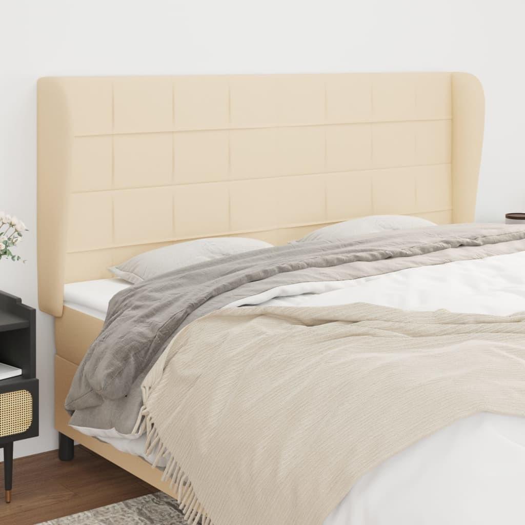 Sengegavl Med Kanter Stof - Creme / 163 x 23 x 118/128 cm