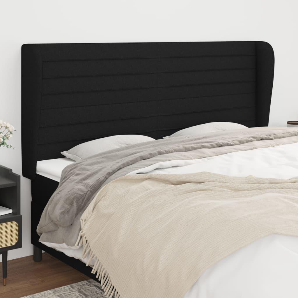 Sengegavl Med Kanter Stof - Sort / 203 x 23 x 118/128 cm
