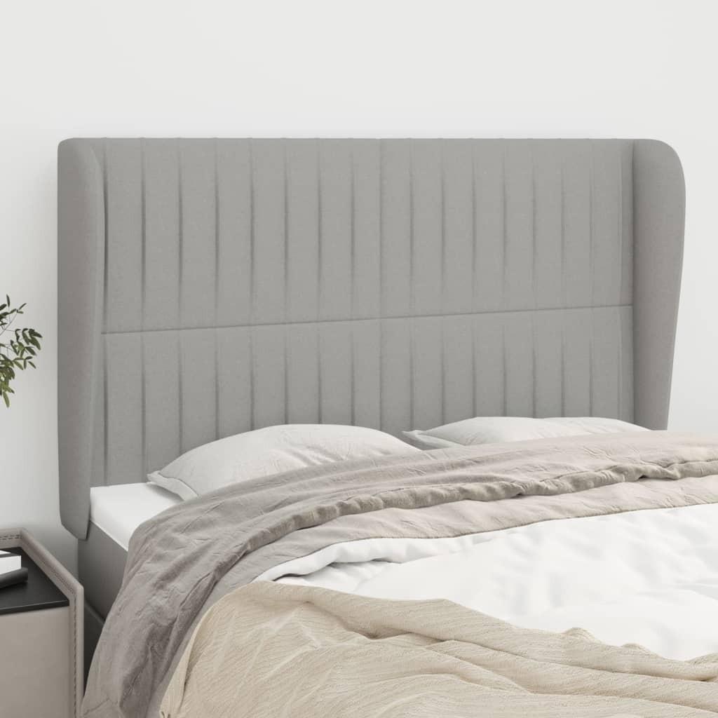 vidaXL sengegavl med kanter 147x23x118/128 cm stof lysegrå