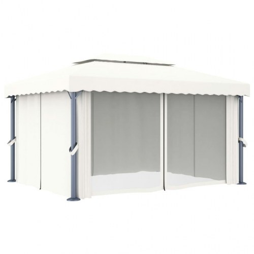 Pavillon med gardin 4x3 m aluminium cremefarvet