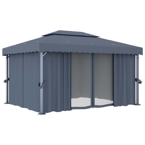 Pavillon med gardin 4x3 m aluminium antracitgrå