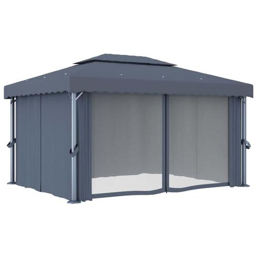 Pavillon med gardin 4x3 m aluminium antracitgrå