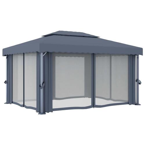 Pavillon med gardin 4x3 m aluminium antracitgrå