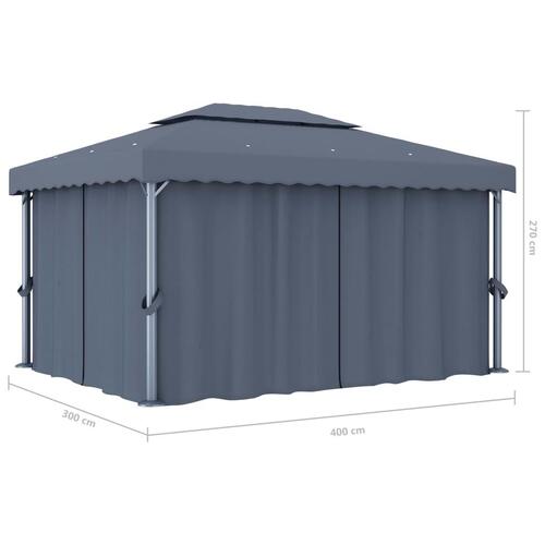 Pavillon med gardin 4x3 m aluminium antracitgrå