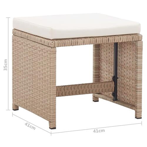Havetaburetter 2 stk. med hynder polyrattan beige