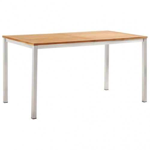 Havespisebord 140x80x75 cm massivt teaktræ rustfrit stål