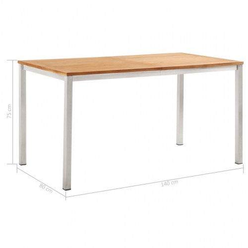 Havespisebord 140x80x75 cm massivt teaktræ rustfrit stål
