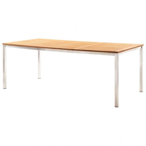 Havespisebord 200x100x75 cm massivt teaktræ og rustfrit stål