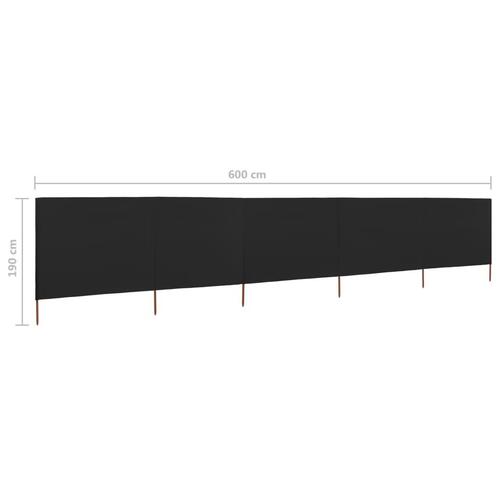 5-panels læsejl 600x160 cm stof sort