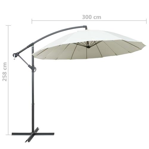 Hængende parasol 3 m aluminiumsstang hvid