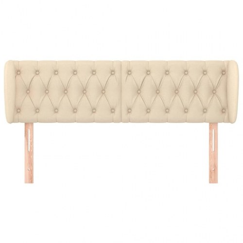 Sengegavl med kanter i stof 163 x 23 x 78/88 cm - cremefarvet