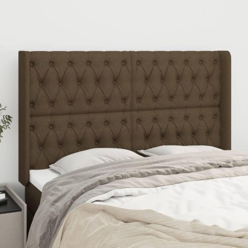 Sengegavl med kanter i stof 163 x 16 x 118/128 cm - mørkebrun