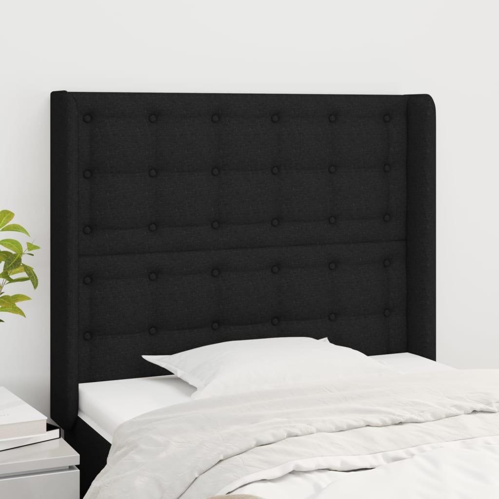 Sengegavl Med Kanter Stof - Sort / 83 x 16 x 118/128 cm