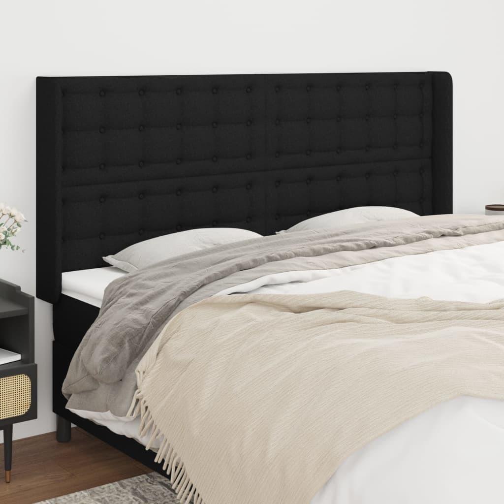 Sengegavl Med Kanter Stof - Sort / 203 x 16 x 118/128 cm