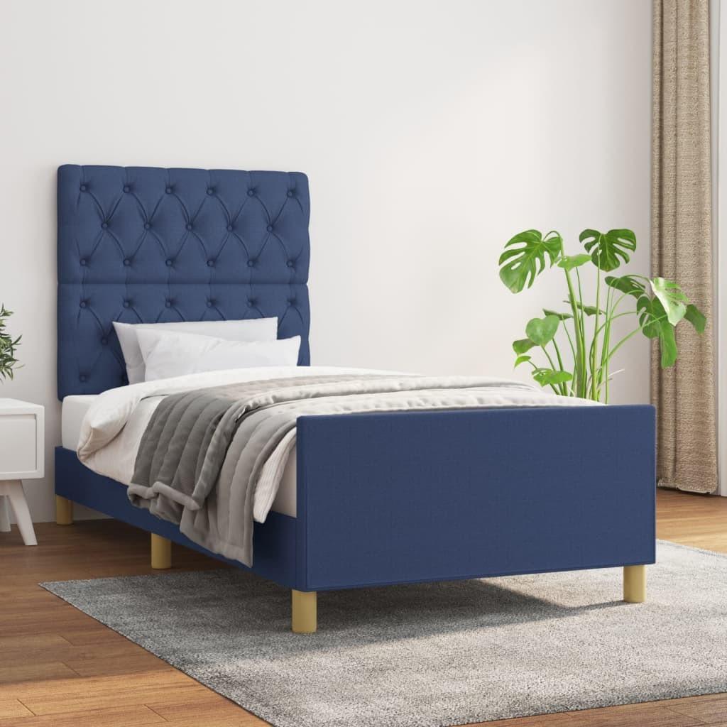 Sengeramme Uden Madras Stof Blå - Med pynteknapper / 80 x 200 cm