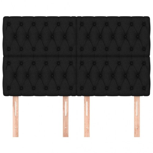 Sengegavl i sort stof 144 x 7 x 118/128 cm
