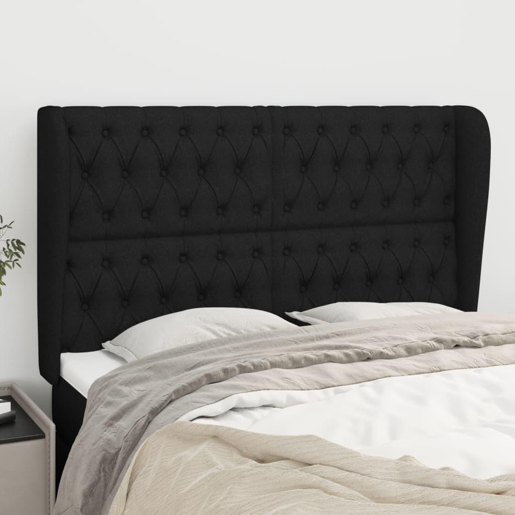 Sengegavl Med Kanter Stof Sort - 147 x 23 x 118/128 cm