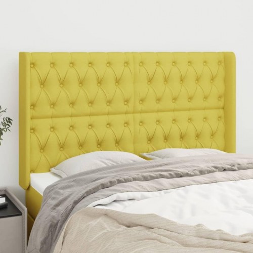 Sengegavl med kanter 147x16x118/128 cm stof grøn