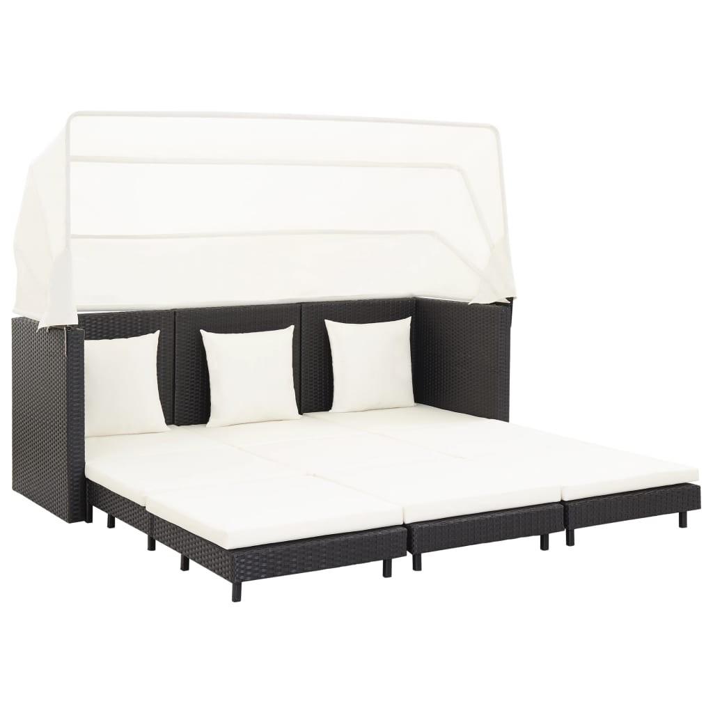 Udvidelig 3-personers sovesofa med tag polyrattan sort